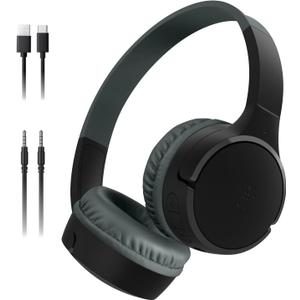 Belkin SoundForm Mini - Wireless Bluetooth Kids Headphones, 30H Battery, 85dB Safe Volume Limit, Built-in Microphone - Toddler On-Ear Earphones for iPhone, iPad, Fire Tablet, Ideal for School - Black