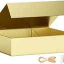 PSHVYM Gift Boxes with Lids, 11.5x7.8x3 In Gold Gift Box for Presents Magnetic Closure for T-Shirts, Gloves, Scarves, Books, Baby Clothes, Robes Clothing Gift Wrap, Contains Card, Ribbon