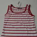 Womens Striped Shirt Sleeveless Square Neck Ribbed Tank Tops Cropped Slim Fit Stripes Tshirt Crop Tee (Medium)