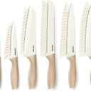 CAROTE 12PCS Knife set with Blade Guards,Granite Nonstick Ceramic Coating,Stainless Steel blade, Wooden Handle, Essential knife set,White
