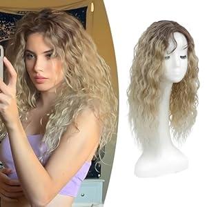 Hair Topper, Ombre 20inch Curly Hair Toppers for Women with Thinning Hair Natural Blending Toppers Hair Pieces for Women Synthetic Wiglet for Thinning Hair, Changing Hairstyle, Boosting Confidence