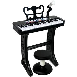 Love&Mini Piano Toy for Kids - 37 Keys Piano Keyboard Toy with Stool and Microphone, Black Electronic Musical Instrument Birthday Gift for Kids 3 4 5 6 7 8 Years Old Boys and Girls