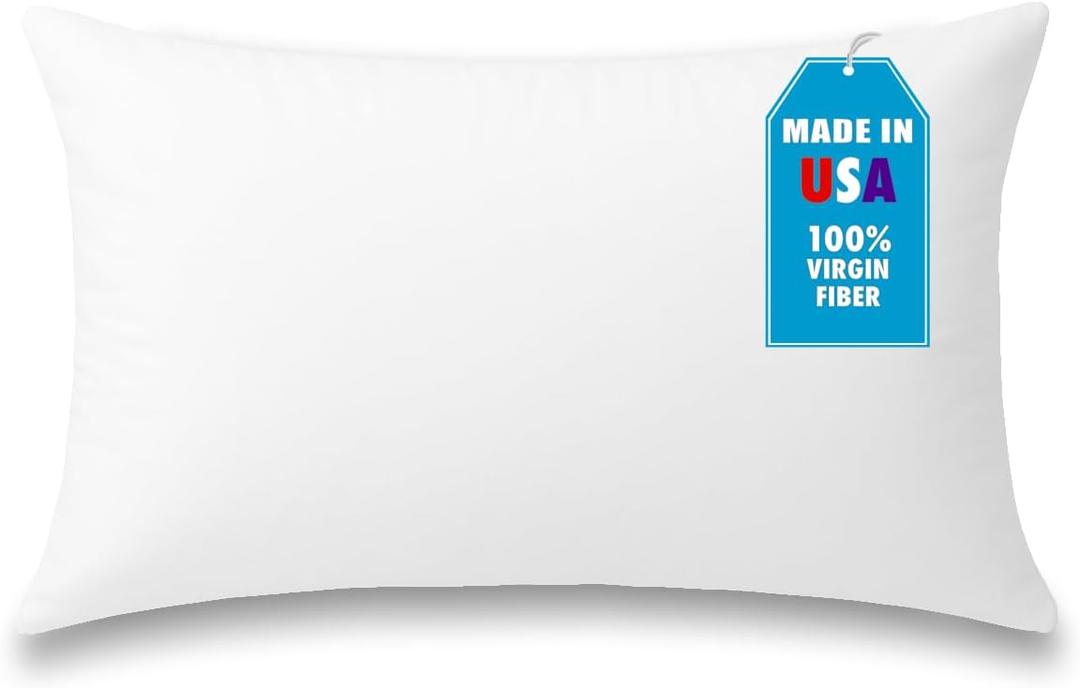 Foamily Throw Pillows Insert 12 x 20 Inches Hypoallergenic, Made in USA - Lumbar Decorative Couch, Bed Pillow