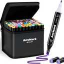AnyMark Alcohol Markers, 80 Colors Dual Tip Art Coloring Markers Set for Adult Book Drawing Sketching Painting, Chisel & Fine, Black Penholder