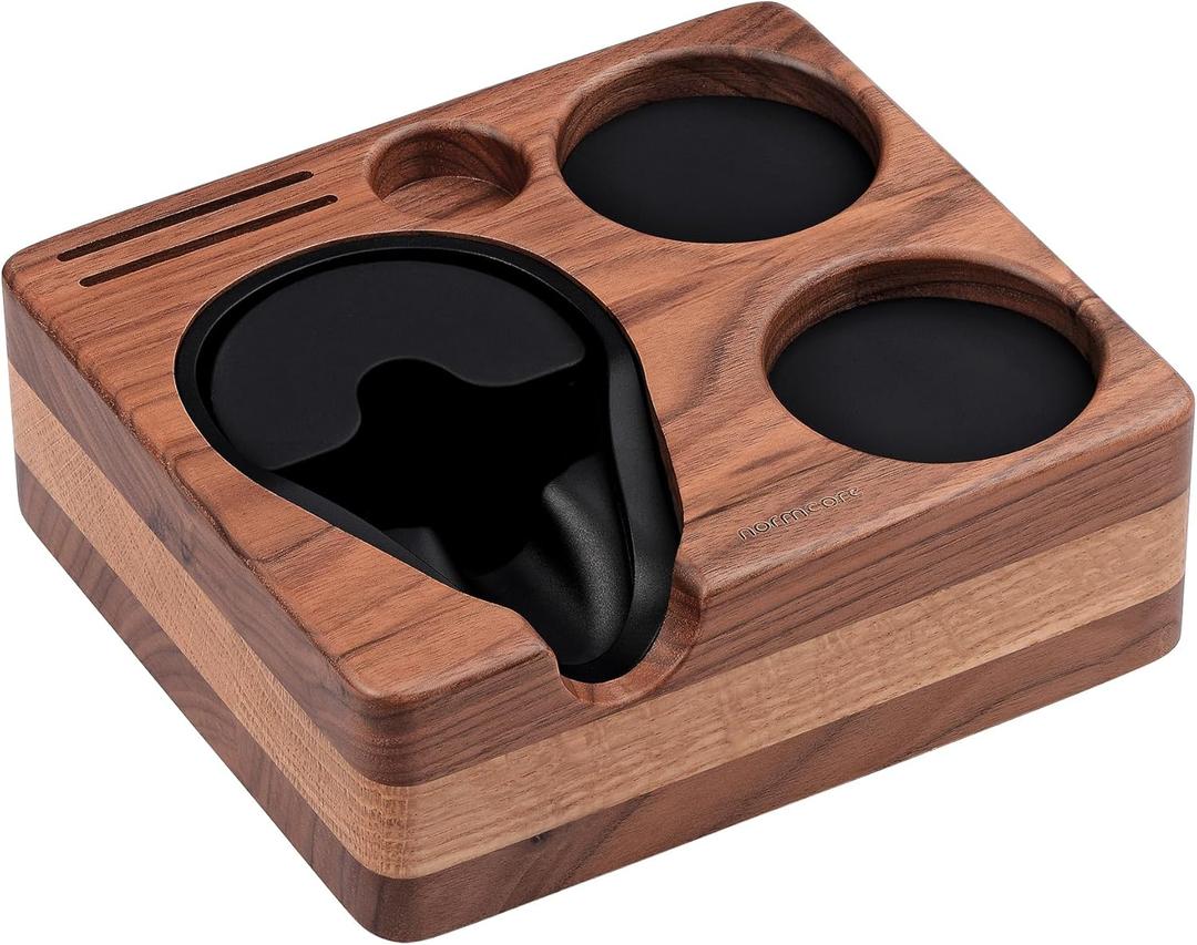 Normcore Tamping Station, Natural Walnut Espresso Tamping Mat, Wooden Compact Coffee Tool Organizer for 58mm Portafilter, Tamper, Distributor, Puck Screen and Portafilter, Genuine American Walnut Wood