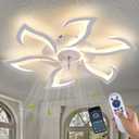 Yfrest Modern Ceiling Fan with Light and Remote, Low Profile 32 Inch White Flush Mount Fandelier Ceiling Fan for Kitchen Bedroom, middle