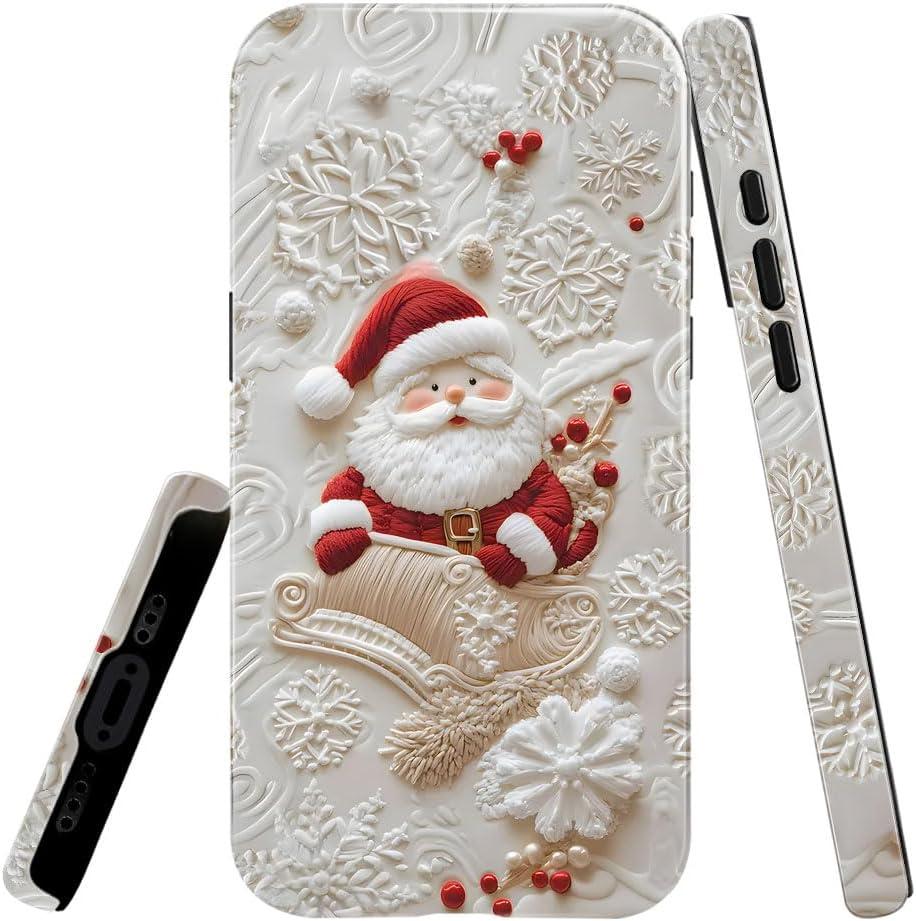 Case Compatible with iPhone 17 - Glossy Hybrid Durable Shockproof Cover,Cases for Woman Girl - Christmas Santa Claus Snowflake