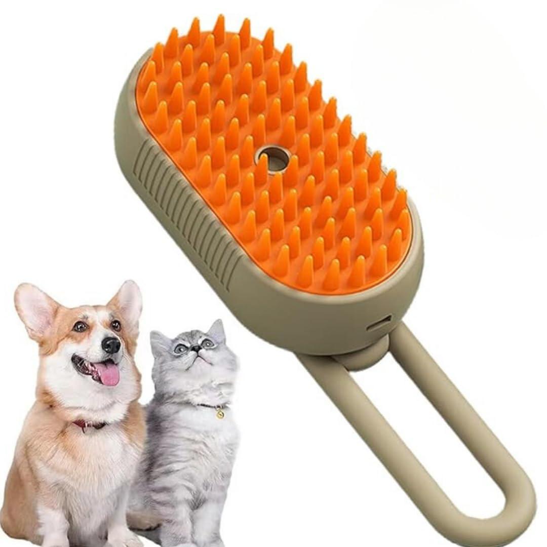 4 x 4-in-1 Cat Grooming Brush  Water Spray & Self-Cleaning Shedding Brush for Cats & Dogs  Pet Hair Removal & Massage Comb for Long & Short Hair (Beige).