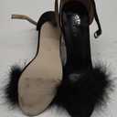MMJULY Women's Open Toe Ankle Strap Fluffy Feather Stiletto High Heel Dress Sandal (8, Black)