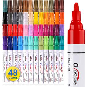 Overseas Paint Marker Pens - 48 Colors Permanent Oil Based Markers, Medium Tip, Quick Dry and Waterproof Assorted Color Paint Pen for Metal, Wood, Plastic, Rock, Stone, Canvas, Glass, Ceramics (1 Count (Pack of 48))