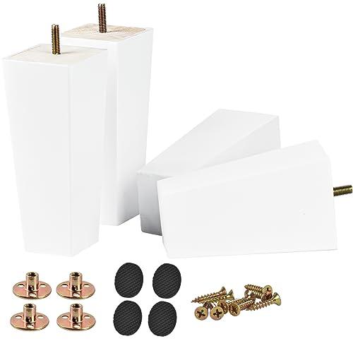 Btowin 8 inch Solid Wood Furniture Legs, 4Pcs Mid-Century Modern Wooden Pyramid Replacement Feet with Threaded 5/16'' Hanger Bolts & Mounting Plate & Screws for Sofa Couch Chair Recliner