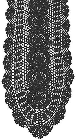 KEPSWET Cotton Handmade Crochet Lace Oval Table Runner Black 12x36 Inch
