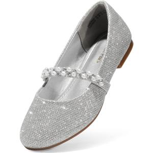 DREAM PAIRS Girls Mary Jane Dress Shoes Ballerina Flats for Wedding, Party (Toddler/Little Kid/Big Kid) (Silver/Glitter), 10