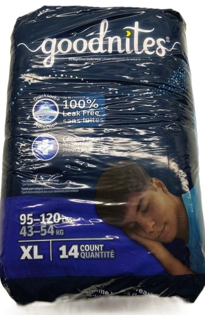 Goodnites Boys' Nighttime Bedwetting Underwear, Size Extra Large (95-120 lbs), 14 Ct, Packaging May Vary Goodnites Boys' Nighttime Bedwetting Underwear, Size Extra Large (95-120 lbs), 14 Ct, Packaging May Vary