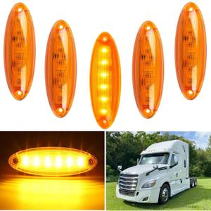 5PCS Amber Lens 6 Amber LED Cab Marker Top Roof Running Lights, Super Bright Top Clearance Marker Light Assemblies, Compatible with Freightliner Cascadia 2008-2021 Heavy Trucks A06-51912-002