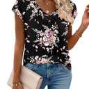Zeagoo Casual Tops for Women Summer Short Sleeve V Neck Tshirts Shirts for Women Floral Print Business Casual Work Clothes, Size S