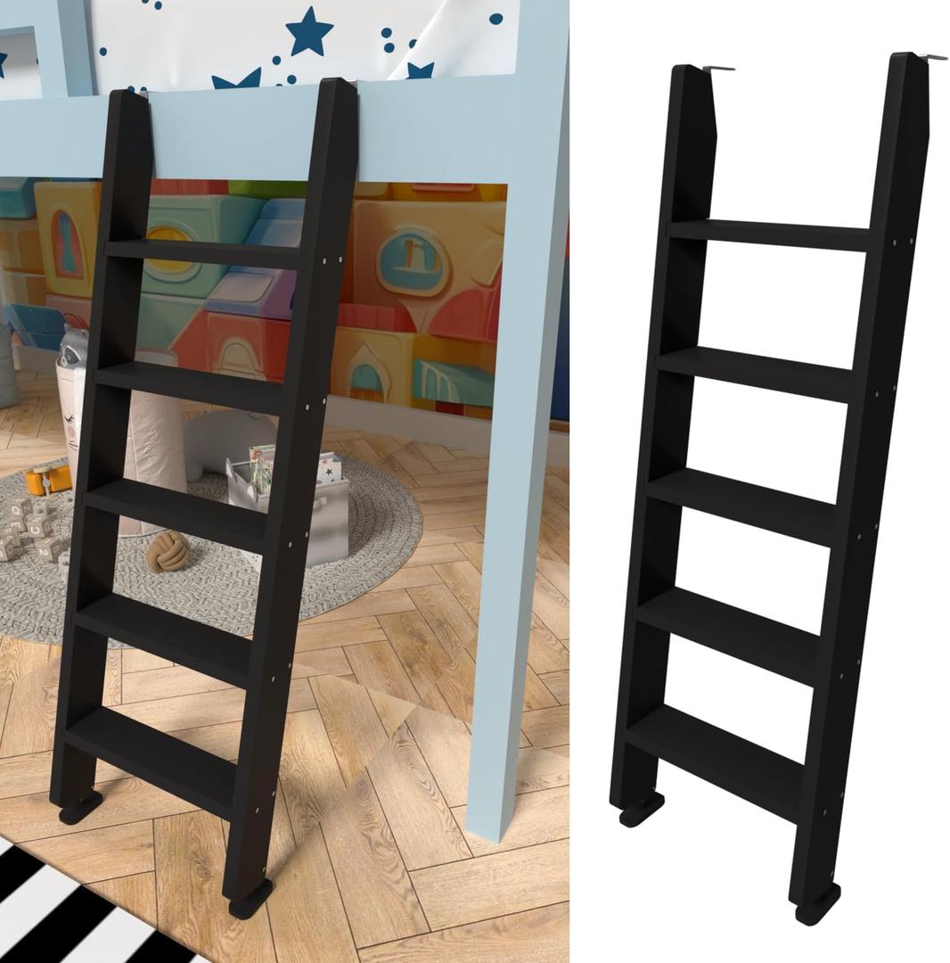 Black Wood Bunk Bed Ladder 50"/ 55"/ 60", Lofted/Dorm/RV Bed Bunkbed Ladders with 4 in Extra Deep Steps & Non-Slip Pads, Replacement Wooden Ladder for Motorhome/Camping - Load 660 lbs