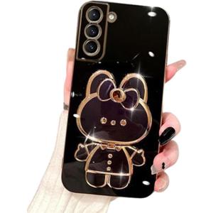 for Samsung Galaxy A16 5G Case for Women Girls Cute Hidden Rabbit Mirror Kickstand Design,Galaxy A16 Case Girly Soft Slim TPU Bumper with Full Camera Protection Phone Case for Samsung A16 5G Black