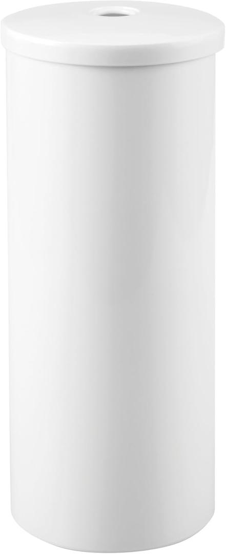 iDesign Freestanding Toilet Paper Canister with Lid for 3 Extra Rolls, White, Made in USA (Pack of 1)