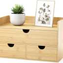 Bamboo Desk Organizer with Drawers - Small Desktop Countertop Mini Tabletop Storage Container - No Assembly Required (1-3 Drawers with Shelf)