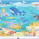 5x7 Ocean Rug for Kids Room Large Area Rug with Beach Wave Whale & Mermaid, Washable Non Slip Learning Carpet for Toddlers, Bedroom or Playroom Dcor
