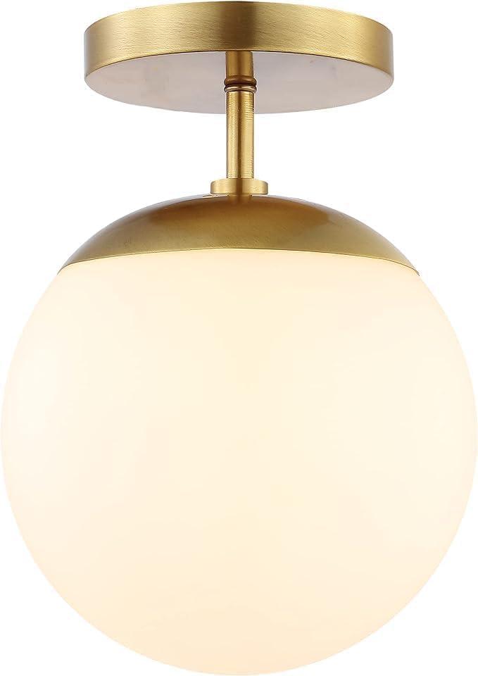 Globe Semi Flush Mount Ceiling Light Fixture Globe Ceiling Light Milk Glass Matte Gold Finish Contemporary Mid Century Modern Lighting for Hallway Living Room Kitchen (Gold 8) (White)