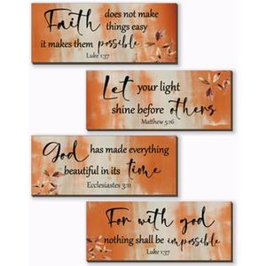 FENCORDAR 4 Pieces Orange Bathroom Decor Bible Verses Decor Wooden Orange Wall Decor Abstract Office Christian Wall Decor Religious Art for Women Office Home Bedroom Living Room Decor(10x4)