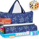 New American Mahjong Game Set, 166 Premium White Tiles with Portable Metal Dices, 4 All-in-One Racks with Pushers, Mah-Jong Games Sets, Ma Jong Tile Game (Blue)