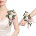 Ling's moment 2pcs Wedding Shoulder Corsage Artificial Flowers, Girl/Mother Homecoming/Prom Corsages Wristlet Décor, etc. Dusty Rose White