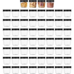 novelinks Plastic Jars With Lids 60Pcs 4 oz Mason Jars Plastic Mason Jars 4 oz Food Storage for Milkshakes Juice Nuts Cupcakes (Black, 60 Pack 4 Ounce)