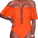 Tempt Me Women Sexy One Piece Swimsuit Ruffled Off Shoulder Lace Up Bathing Suit