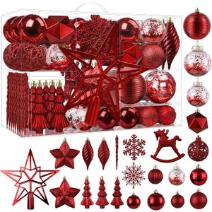 SHareconn 100pcs Christmas Tree Decorations Ornaments Set, Shatterproof Plastic Baubles Decorative Balls for Xmas Tree Decor Holiday Wedding Party, Burgundy