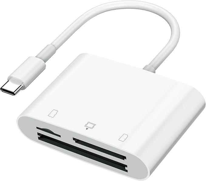 SD Card Reader USB C for iPhone / Phone/iPad/Mac/Laptop, Three Card Slot Micro SD Card Reader Supports SD Micro SD CF Card, Digital Camera Viewer Memory Card Reader Plug and Play