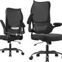 Office Chair Ergonomic Desk Chair - Comfy Mesh High Back Office Chair with Lumbar Support Wheel Home Desk Office Chairs Flip up Armrest Executive Rolling Swivel Task Computer Chair Black Silver