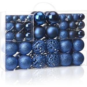 MeetXmas 100PCS Christmas Tree Balls Ornaments, Blue Christmas Ball Ornaments for Christmas Tree, Shatterproof Hanging Christmas Tree Decoration