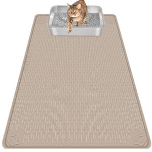 Bartuke Cat Litter Mat, Extra Large 40" x 28" Silicone Mat Litter Trapping Mat for Scatter Control, Soft on Kitty Paws, Easy to Clean (Khaki)