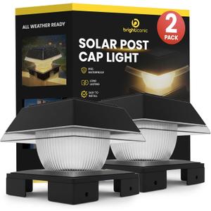 BRIGHTICONIC Solar Post Lights Outdoor, 2 Pack - Dual Color, Warm & Cool White Adjustable - Auto Dusk to Dawn LED Post Lights - Durable, Waterproof IP65 Solar Fence Caps fits 4x4 5x5 6x6 - Black