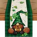 Artoid Mode Shamrock Buffalo Plaid Gnomes Lucky St. Patrick's Day Table Runner, Kitchen Dining Table Decor for Outdoor Home Party Decor 13 x 48 Inch (Black/Green)