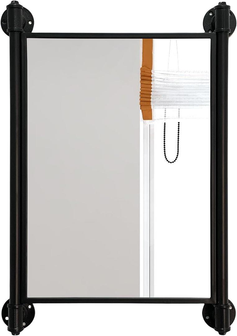 Industrial Pipe Mirror for Bathroom,Rectangle Iron Wall Mirrors for Living Room Bedroom(27.5 x 19.68 in) (No Shelf)