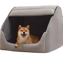 Large Dog House Indoor, Soft Plush Dog Cave Bed Covered Dogs Bed with Fluffy Washable Cushion, Portable Dog/Cat Pet Tent House for Small Medium Dogs (Grey, Large)