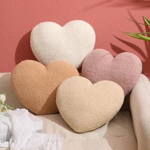 4 Pcs Valentine Pillows Heart Throw Pillows Decorative Sherpa Fluffy Heart Covers Soft Throw Cushion Valentine Gifts Cute Aesthetic Room Decor for Neutral Romantic Boho Home Decor 13.5 x 11.5 in