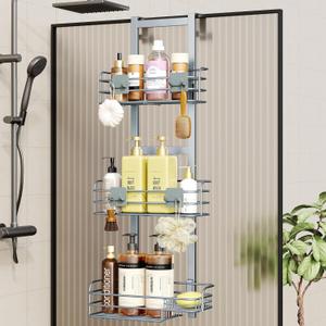 Nieifi Over The Door Shower Caddy Pantry Organizer Rack with Reliable Hooks, Sturdy Hanging Shower Organizer Shelf Basket Storage Rack, Bathroom Shelves Drill Free Extra Large, Light Gray