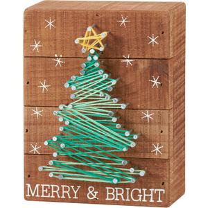 Primitives by Kathy Slat String Art Box Sign, Merry & Bright