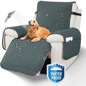 XINEAGE 100% Waterproof Recliner Cover, Non Slip Recliner Chair Cover with Elastic Band, Washable Recliner Slipcover with Storage Pockets for Kids, Pets (Dark Gray, 30") (Large Recliner-30'', Dark Gray)