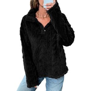 BLENCOT Womens Casual Button Down Collar Pullover Fleece Sweatshirt Long Sleeve Tops Warm Sherpa Coat Jacket Pockets, Size L