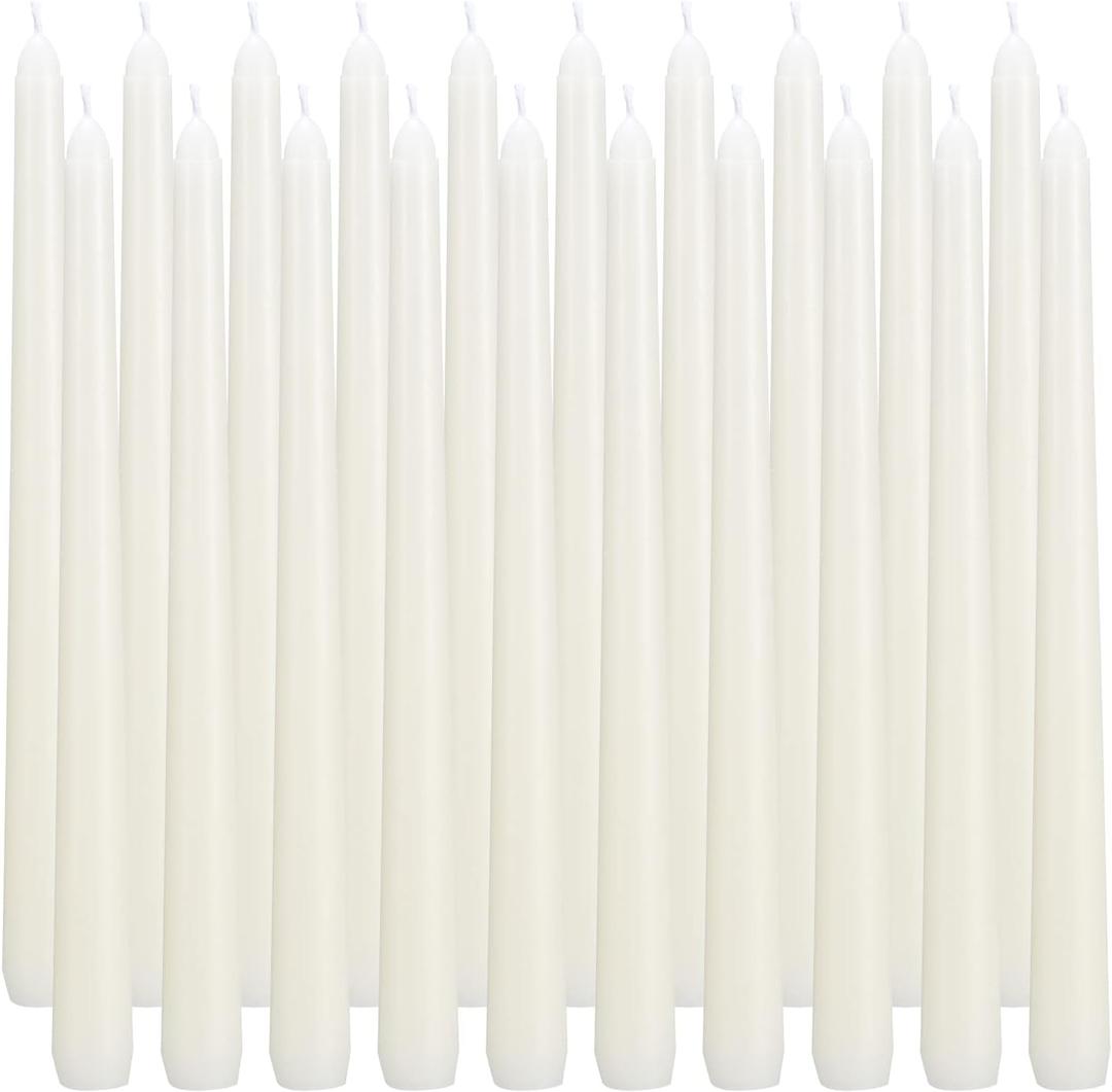 flamecan Ivory Taper Candles, Set of 20 Unscented and Smokeless 10 Inch Taper Candles Long Burning, Paraffin Wax with Cotton Wicks for Burning Approximately 7-8 Hours Time