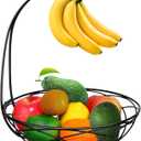 Fruit Bowl with Banana Hanger - Fruit Basket for Kitchen Counter with Holder - Black Chrome