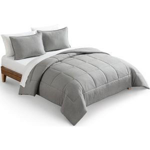 UGG Leonora Comforter Set with 2 Pillow Shams Lightweight Down Alternative Blanket Reversible Cozy Warm All Season Washable and Hypoallergenic Bedding Set, Full/Queen, Light Grey (Silver)