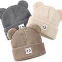 FURTALK Infant Baby Beanie with Bear Ear Cute Winter Hat for Toddler Boys Girls Soft Knitted Cap (Brown)