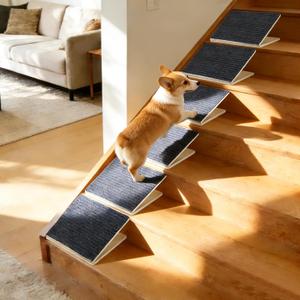 Anti-Slip Dog Steps for Stairs, 6 Pack Foldable Wooden Pet Ramp for Small Dogs, Low-Angle Stair Support for Senior, Injured, Short-Legged & Mobility-Limited Pets